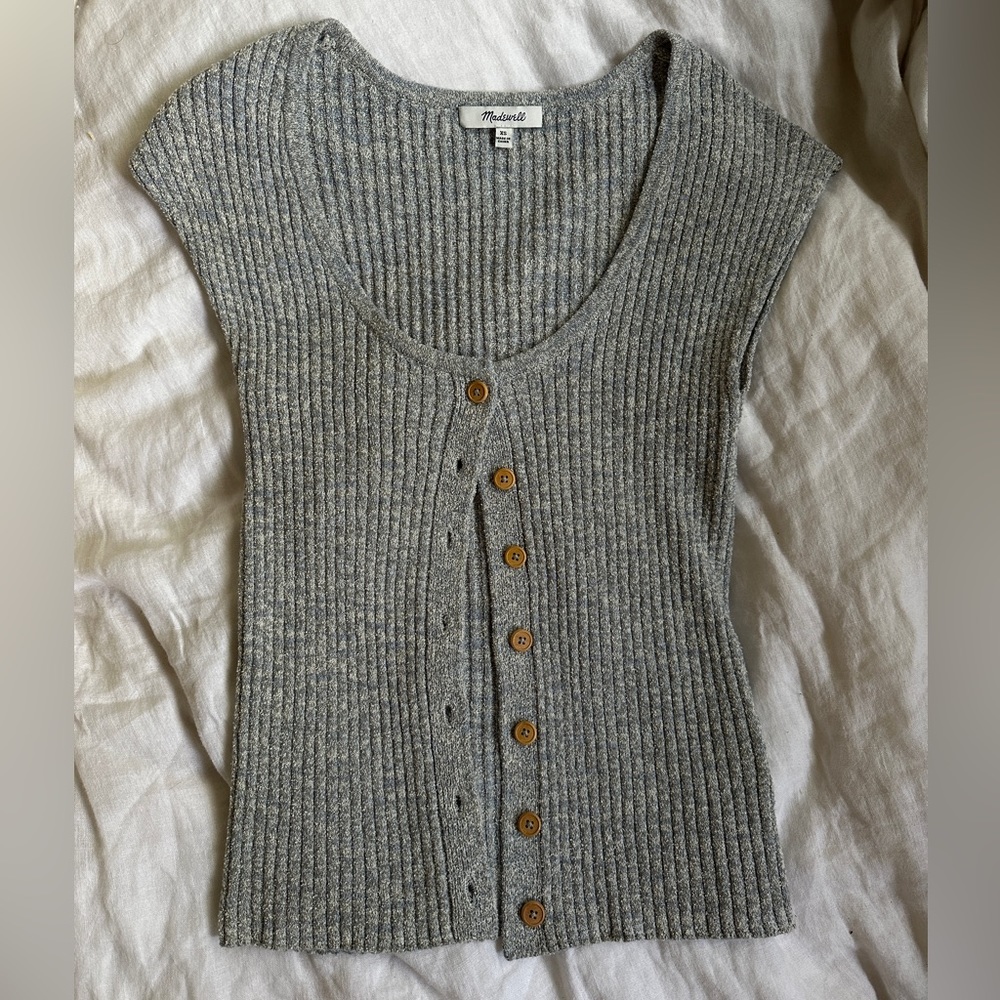 Madewell Women’s Sweater Tank Button-Down, Blue Grey